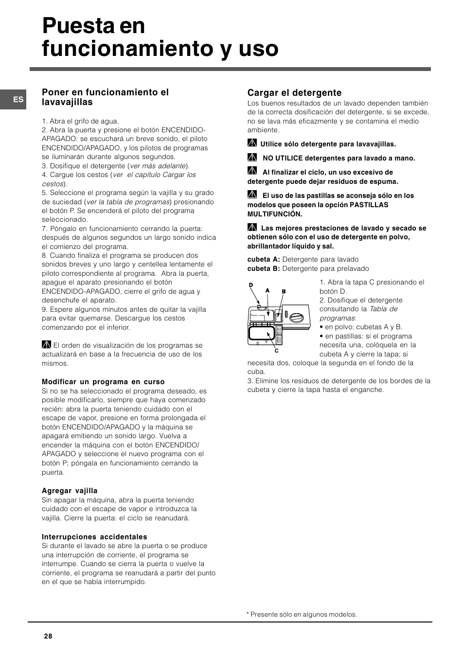 Puesta en funcionamiento y uso | Indesit DIF-26-A User Manual | Page 28 / 80