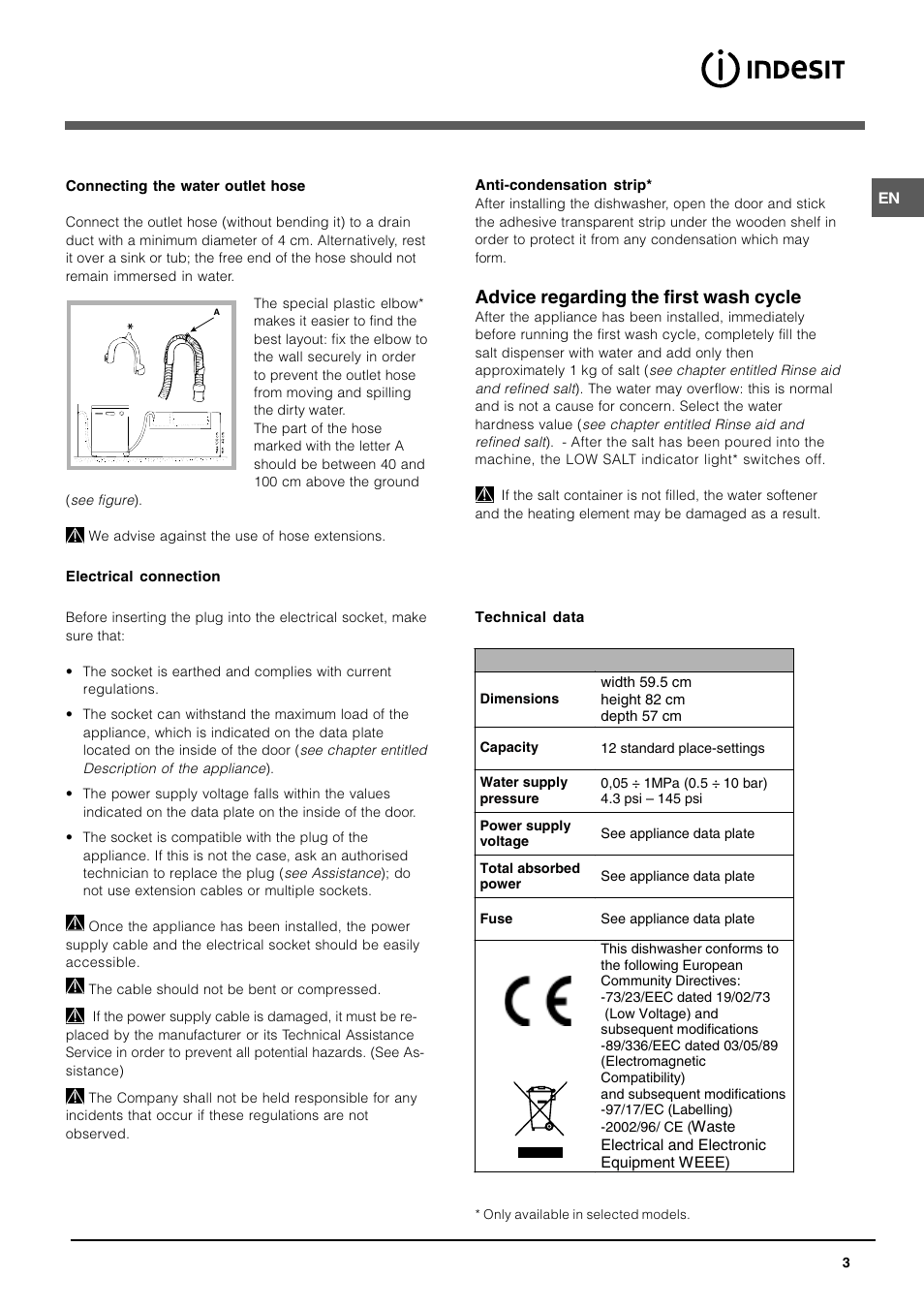 Advice regarding the first wash cycle | Indesit DIF-26-A User Manual | Page 3 / 80