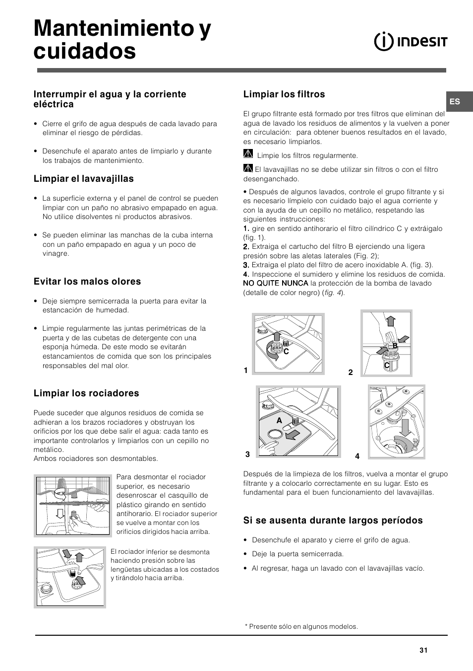 Mantenimiento y cuidados | Indesit DIF-26-A User Manual | Page 31 / 80