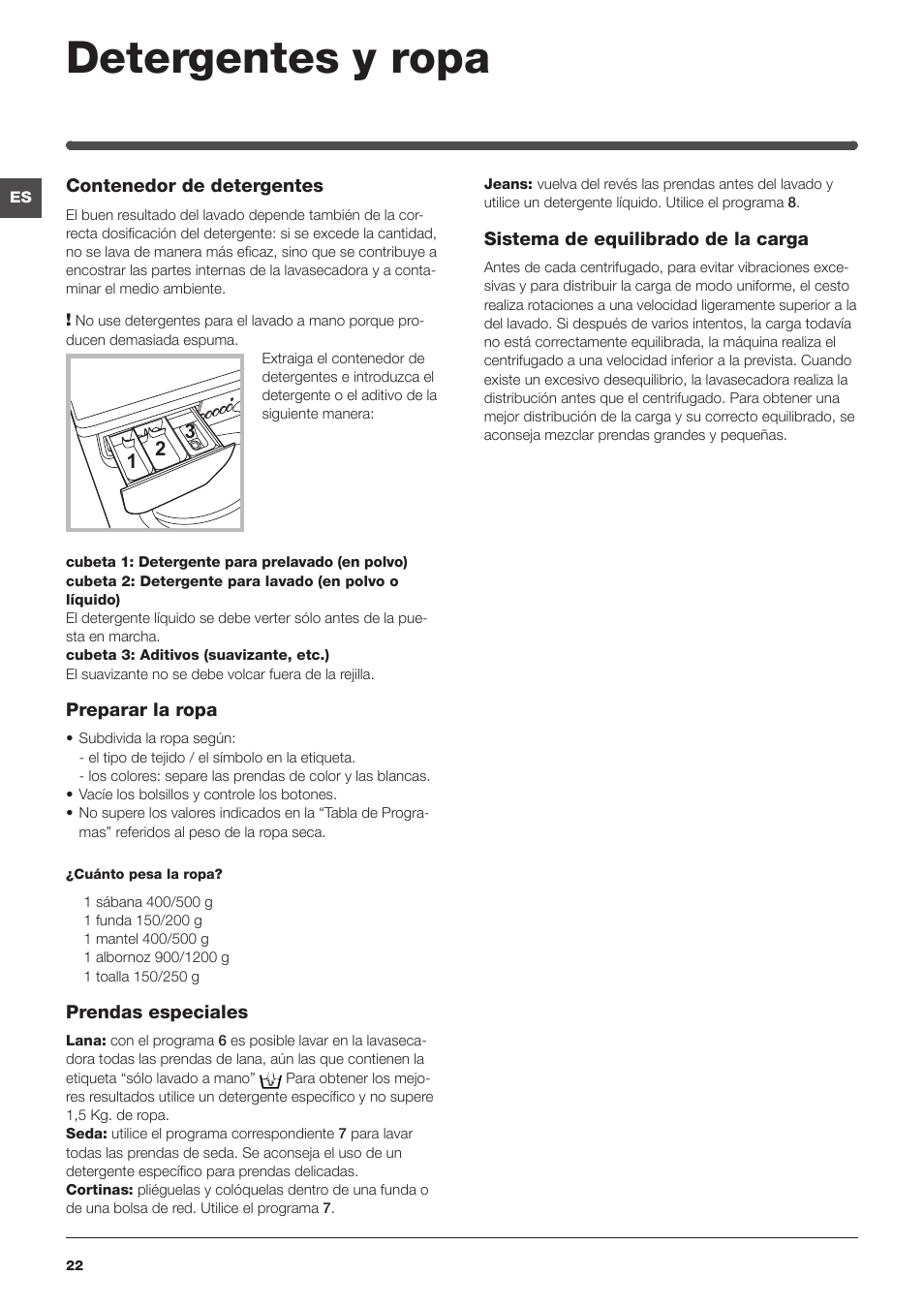 Detergentes y ropa | Indesit IWDC-71680-ECO-(EU) User Manual | Page 22 / 84