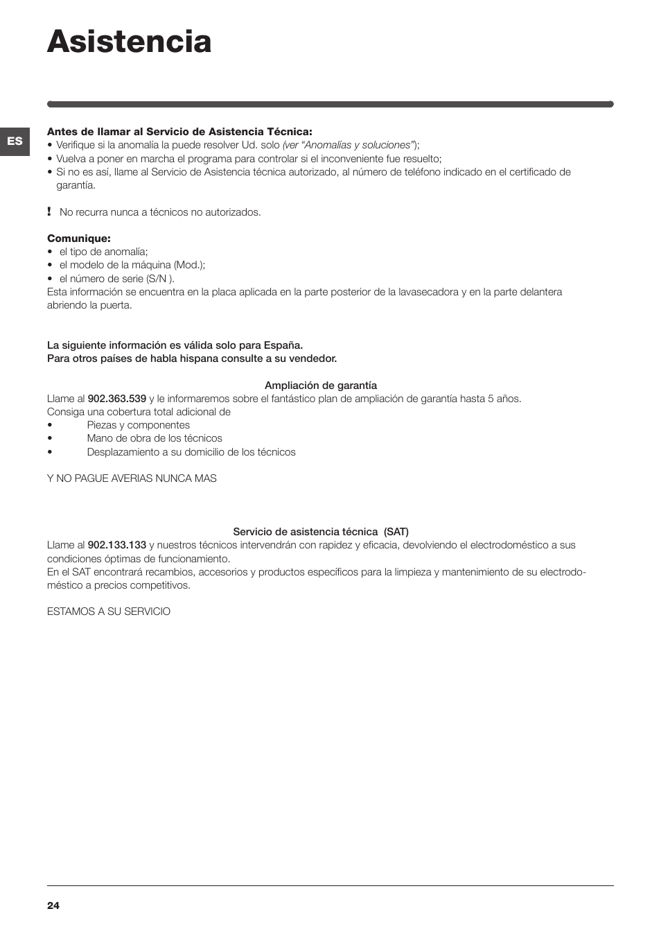 Asistencia | Indesit IWDC-71680-ECO-(EU) User Manual | Page 24 / 84