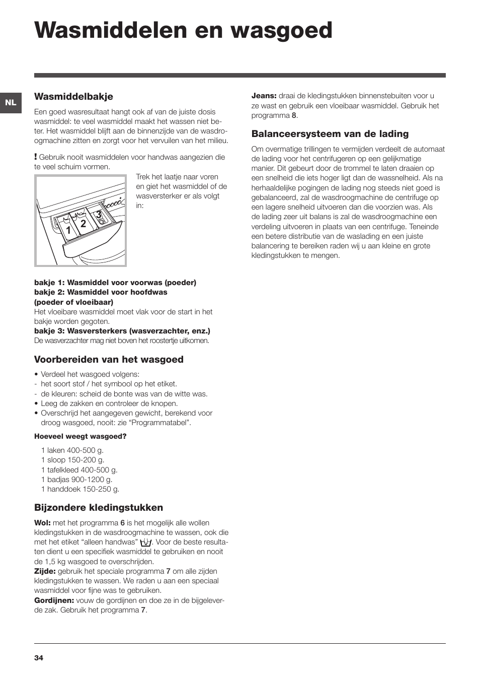 Wasmiddelen en wasgoed | Indesit IWDC-71680-ECO-(EU) User Manual | Page 34 / 84
