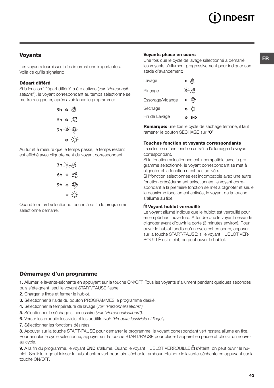 Voyants, Démarrage d’un programme | Indesit IWDC-71680-ECO-(EU) User Manual | Page 43 / 84