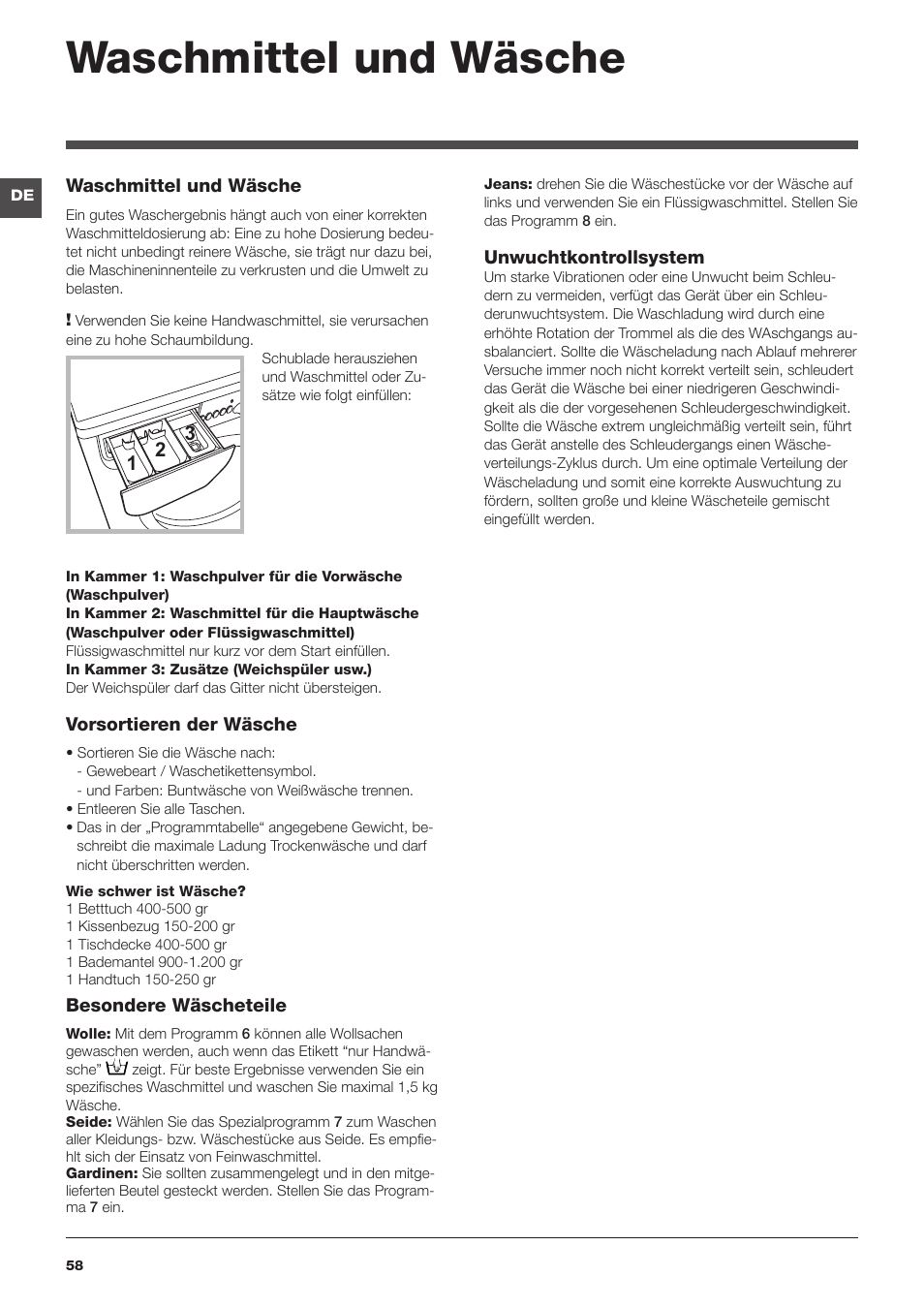 Waschmittel und wäsche | Indesit IWDC-71680-ECO-(EU) User Manual | Page 58 / 84