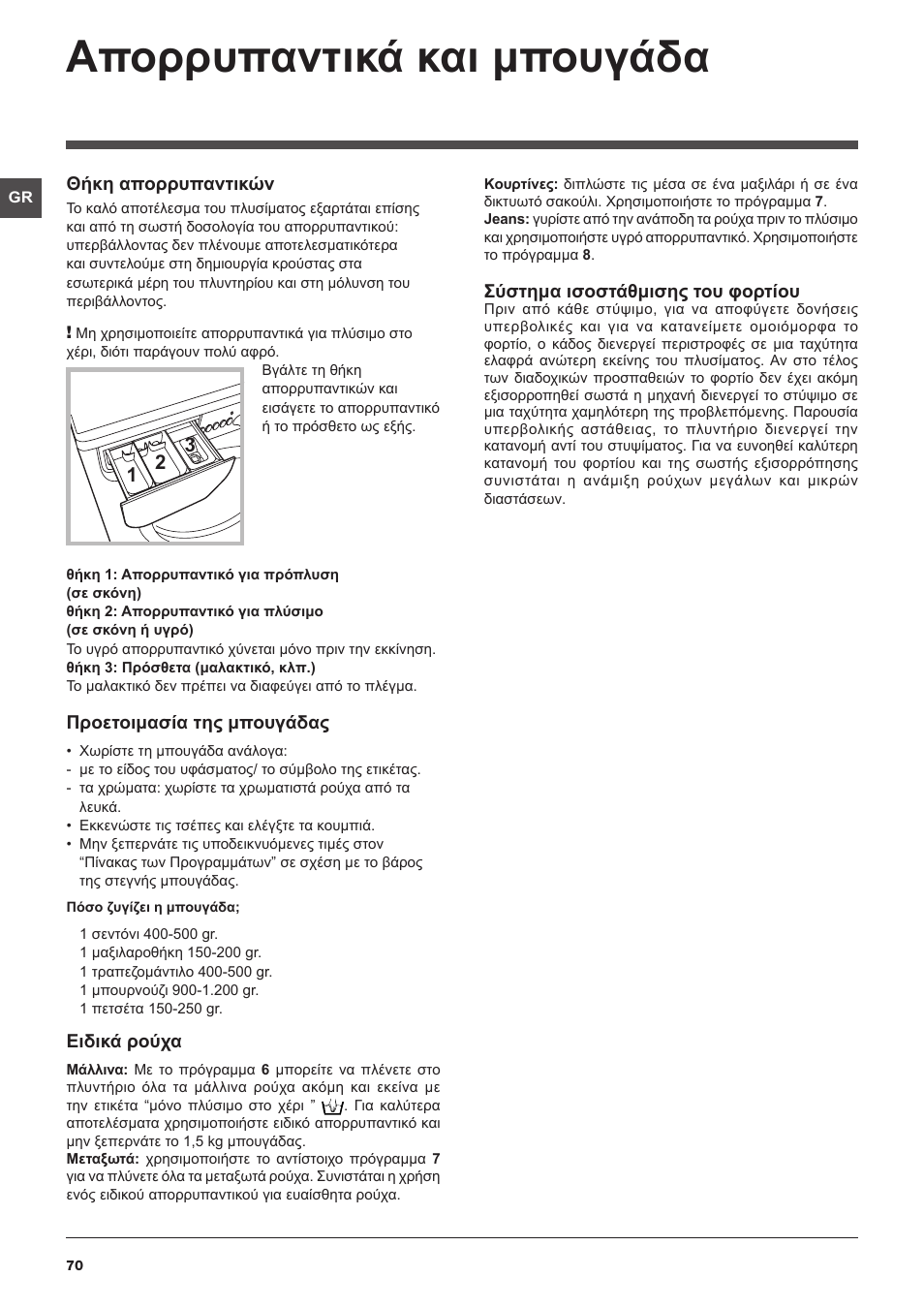 Απορρυπαντικά και μπουγάδα | Indesit IWDC-71680-ECO-(EU) User Manual | Page 70 / 84