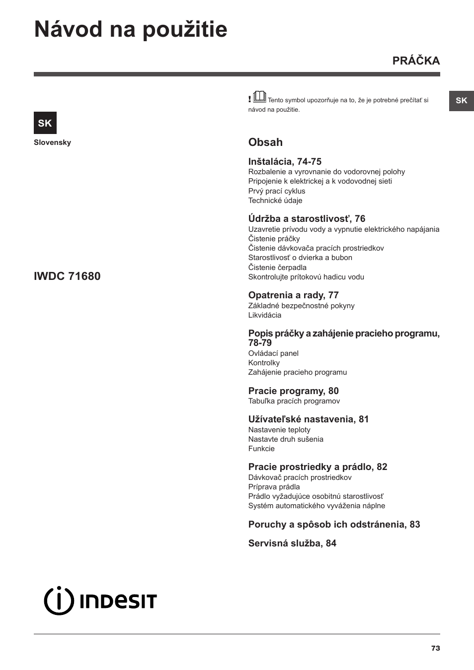 Indesit IWDC-71680-ECO-(EU) User Manual | Page 73 / 84