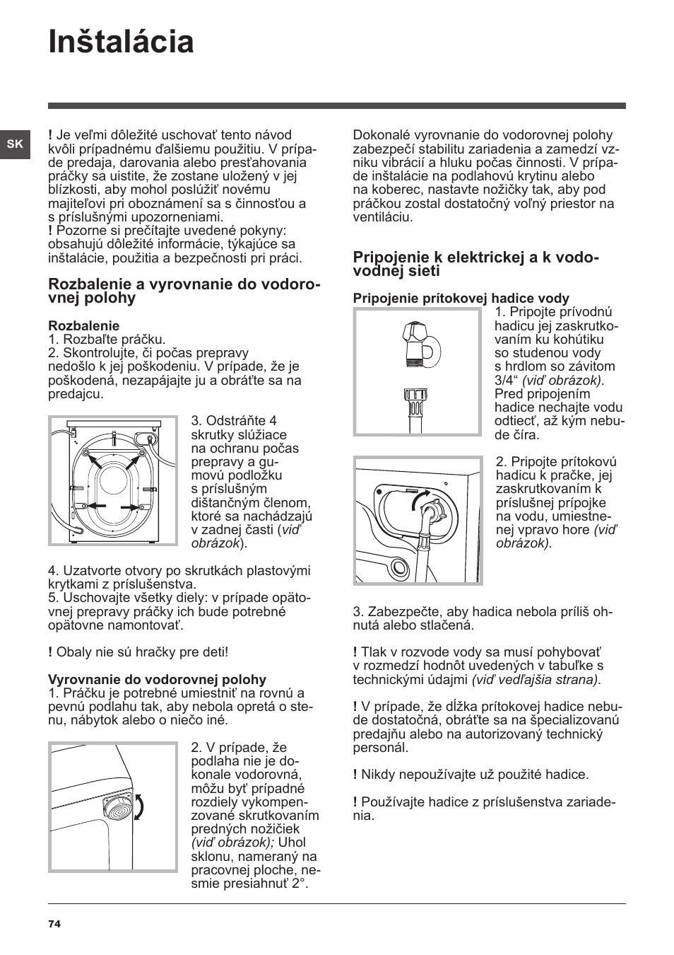 Inštalácia | Indesit IWDC-71680-ECO-(EU) User Manual | Page 74 / 84