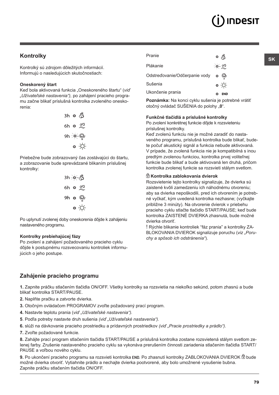 Kontrolky, Zahájenie pracieho programu | Indesit IWDC-71680-ECO-(EU) User Manual | Page 79 / 84