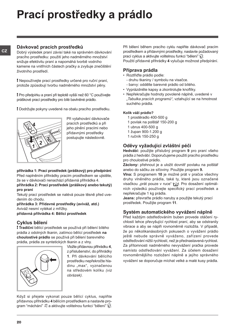 Prací prostředky a prádlo | Indesit IWSC-51051-C-ECO-EU User Manual | Page 20 / 60