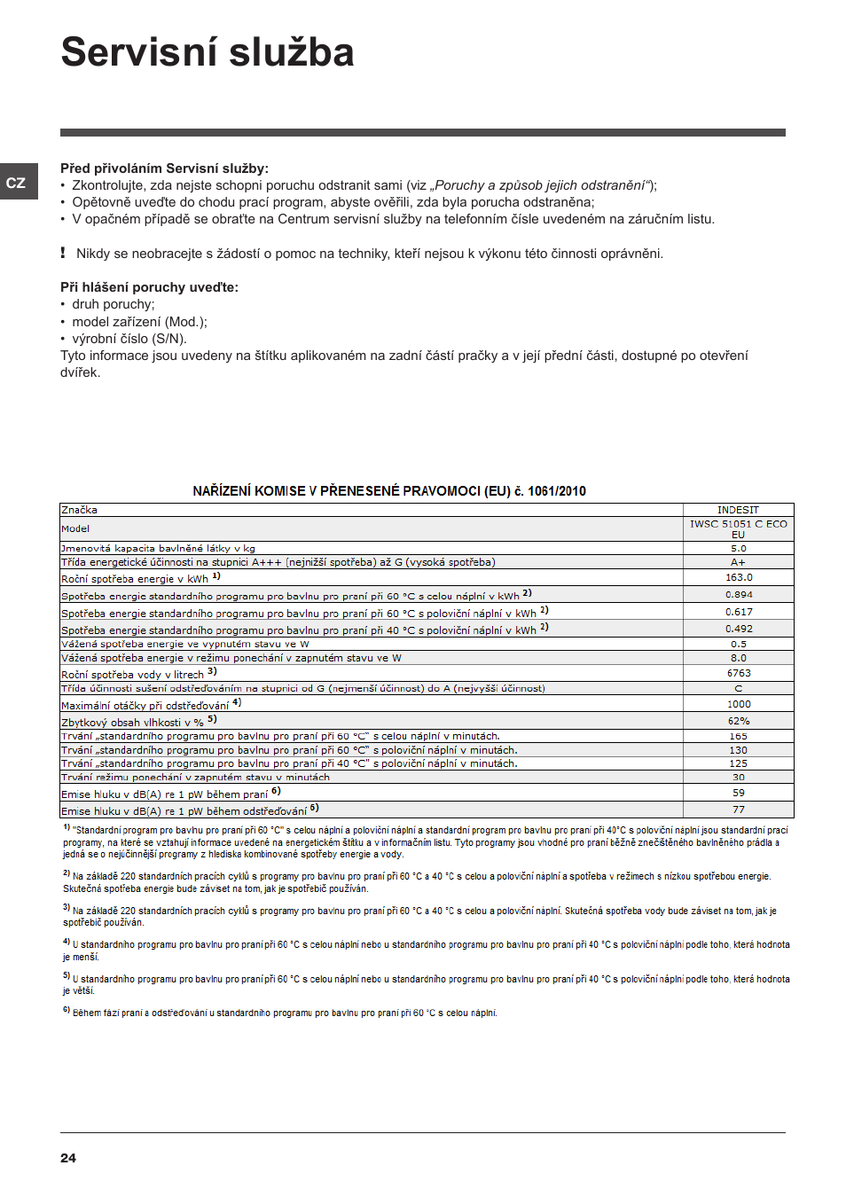 Servisní služba | Indesit IWSC-51051-C-ECO-EU User Manual | Page 24 / 60