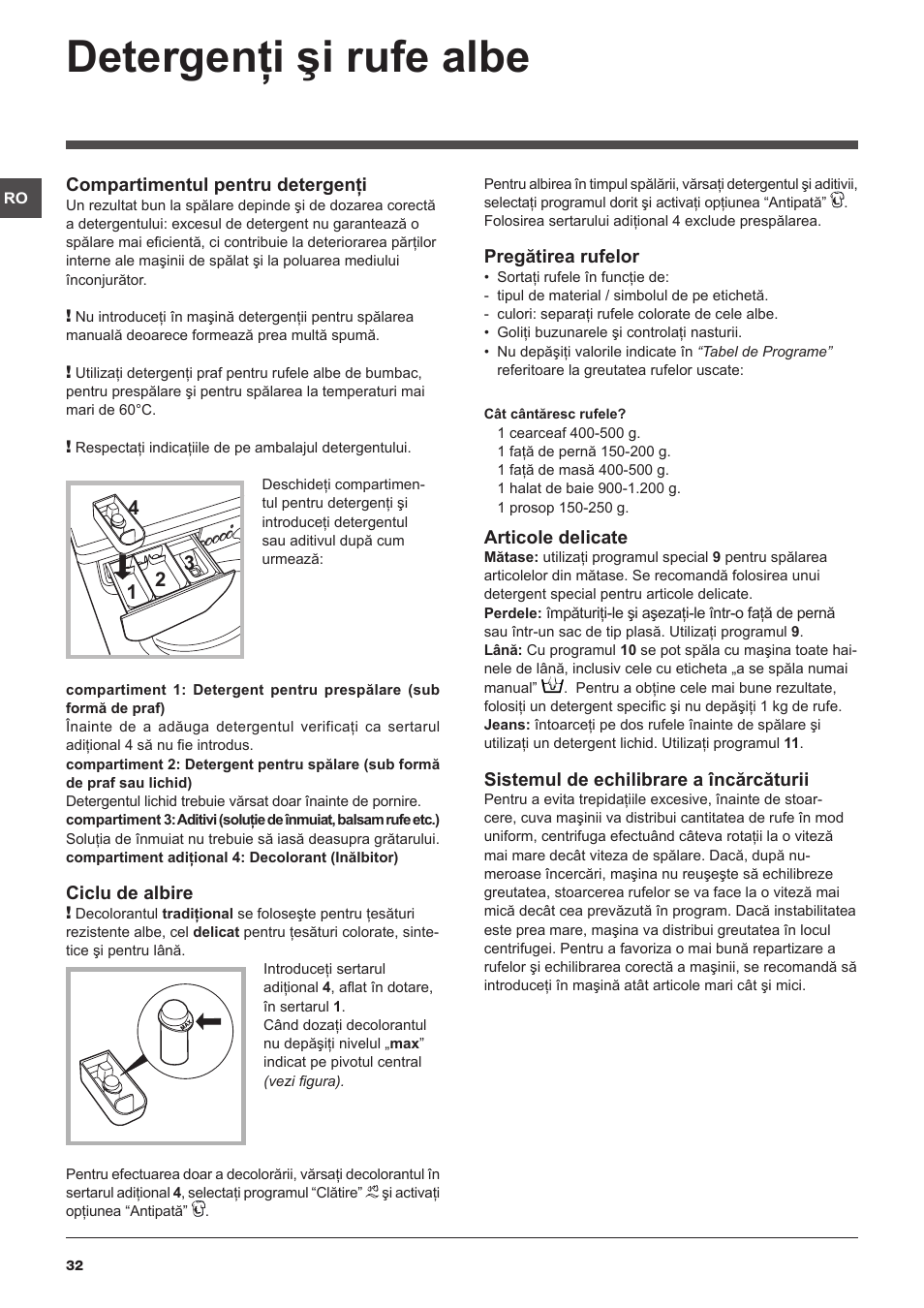 Detergenţi şi rufe albe | Indesit IWSC-51051-C-ECO-EU User Manual | Page 32 / 60