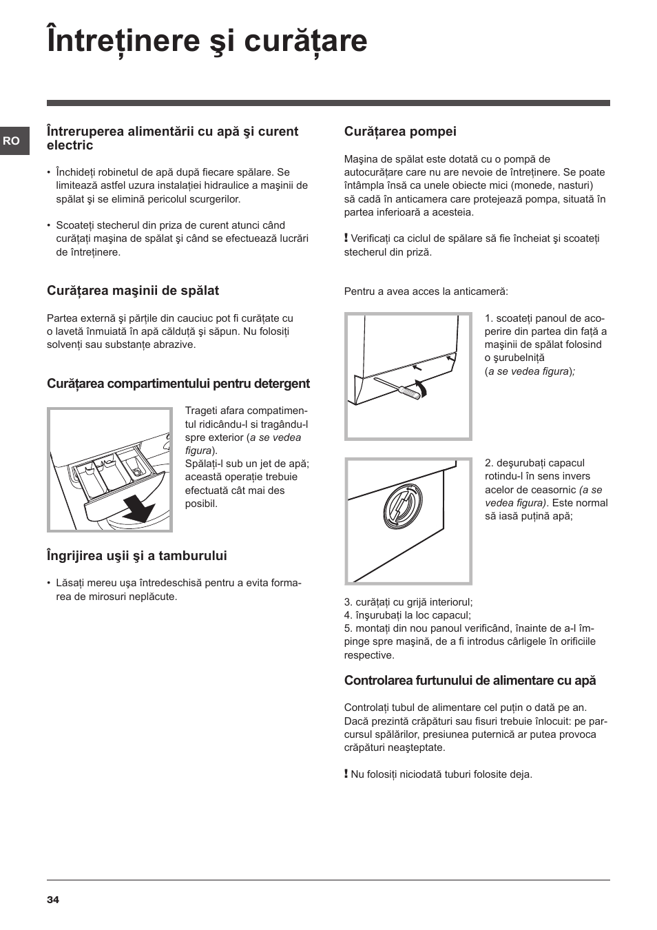 Întreţinere şi curăţare | Indesit IWSC-51051-C-ECO-EU User Manual | Page 34 / 60