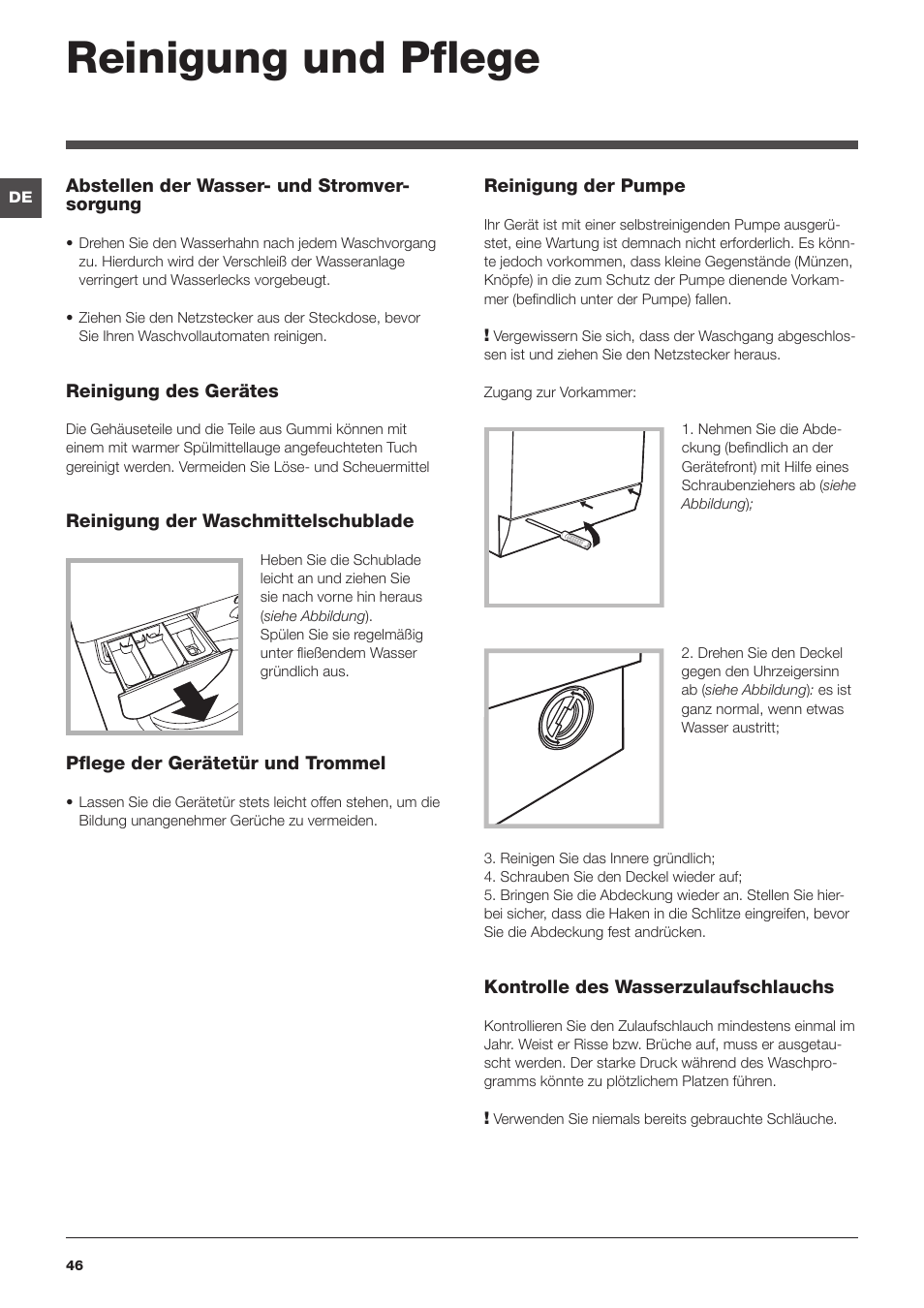 Reinigung und pflege | Indesit IWSC-51051-C-ECO-EU User Manual | Page 46 / 60