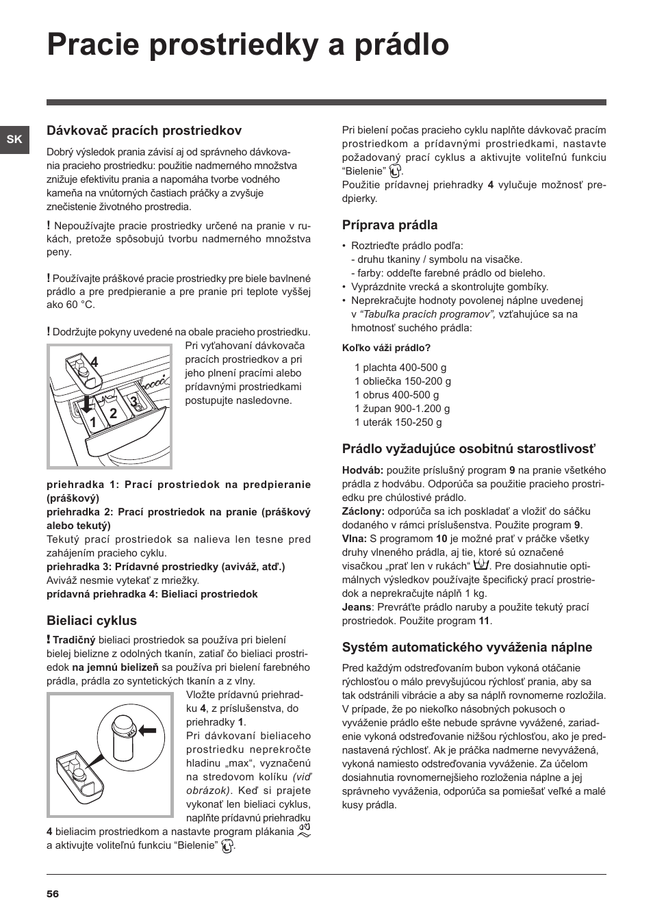 Pracie prostriedky a prádlo | Indesit IWSC-51051-C-ECO-EU User Manual | Page 56 / 60