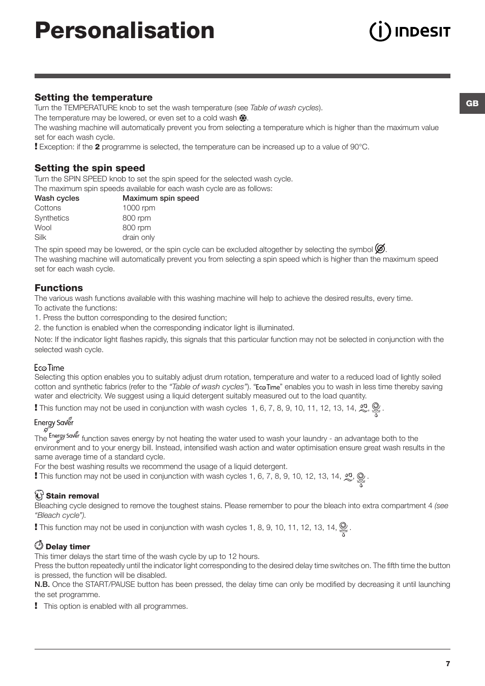 Personalisation | Indesit IWSC-51051-C-ECO-EU User Manual | Page 7 / 60