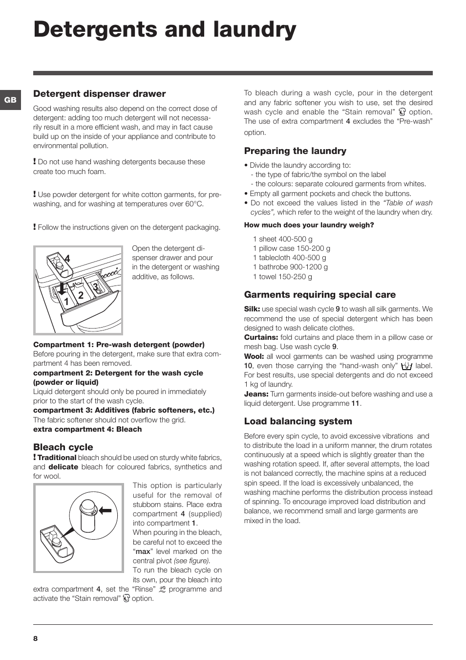 Detergents and laundry | Indesit IWSC-51051-C-ECO-EU User Manual | Page 8 / 60