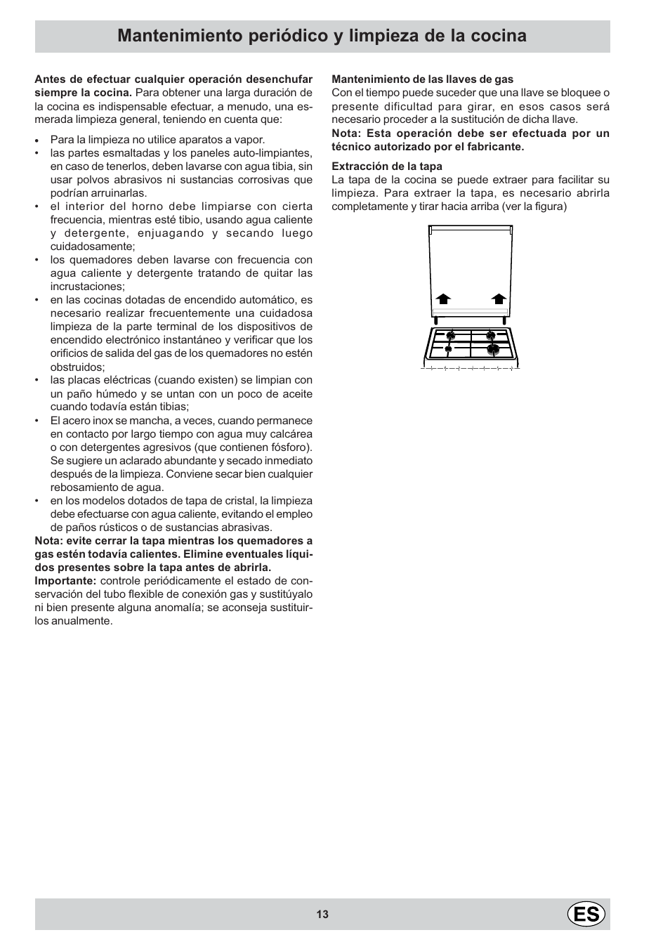 Mantenimiento periódico y limpieza de la cocina | Indesit KN1I2S(W)-E User Manual | Page 13 / 26