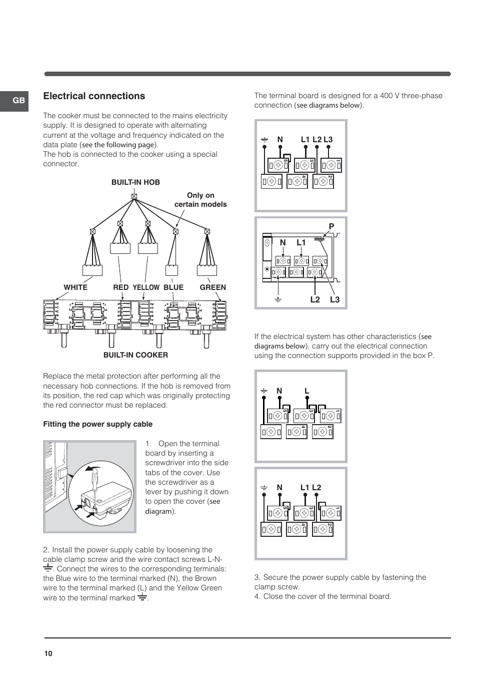 Electrical connections | Indesit HI-20.A-(WH)-1 User Manual | Page 10 / 52