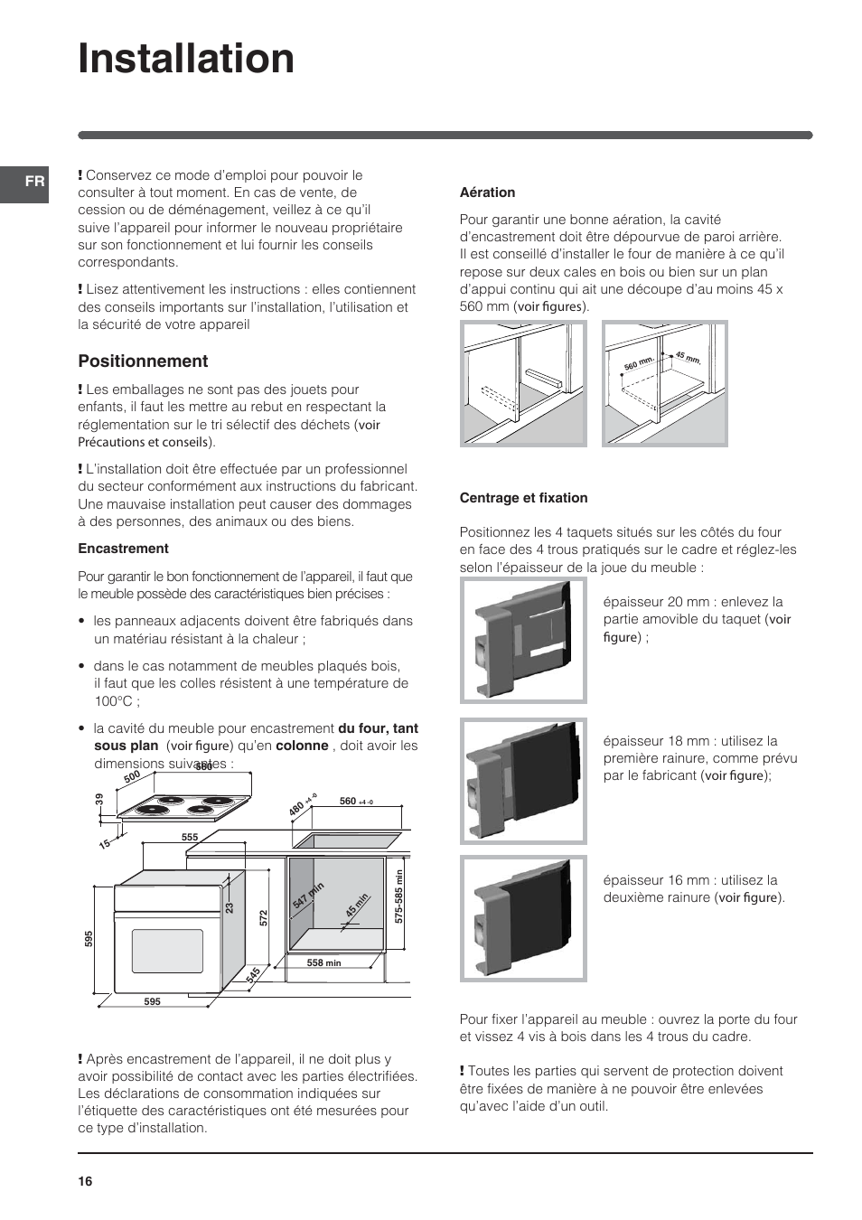 Installation, Positionnement | Indesit HI-20.A-(WH)-1 User Manual | Page 16 / 52