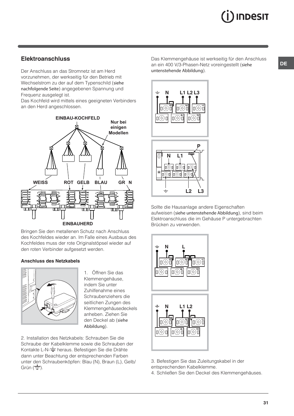 Elektroanschluss | Indesit HI-20.A-(WH)-1 User Manual | Page 31 / 52