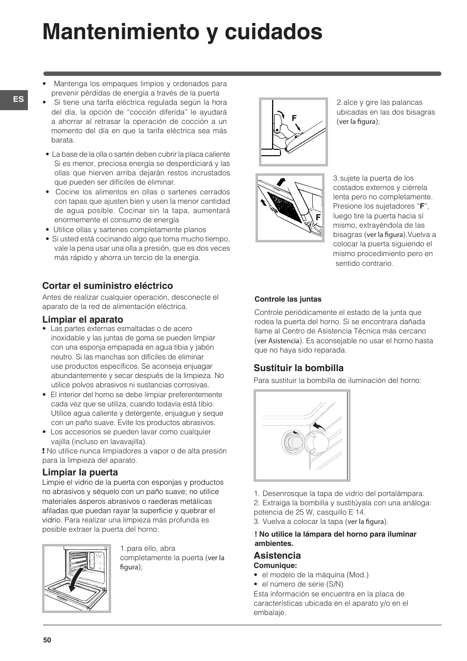 Mantenimiento y cuidados | Indesit HI-20.A-(WH)-1 User Manual | Page 50 / 52