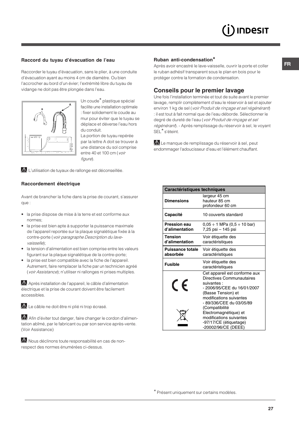 Conseils pour le premier lavage | Indesit DSG-263-EU User Manual | Page 27 / 84