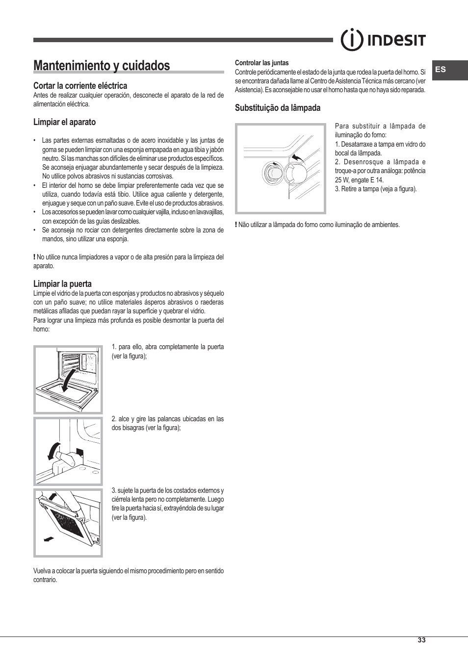 Mantenimiento y cuidados | Indesit FIM-20-K.A-IX-S User Manual | Page 33 / 48