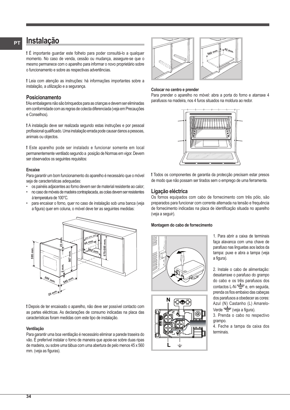 Instalação, Posicionamento, Ligação eléctrica | Indesit FIM-20-K.A-IX-S User Manual | Page 34 / 48