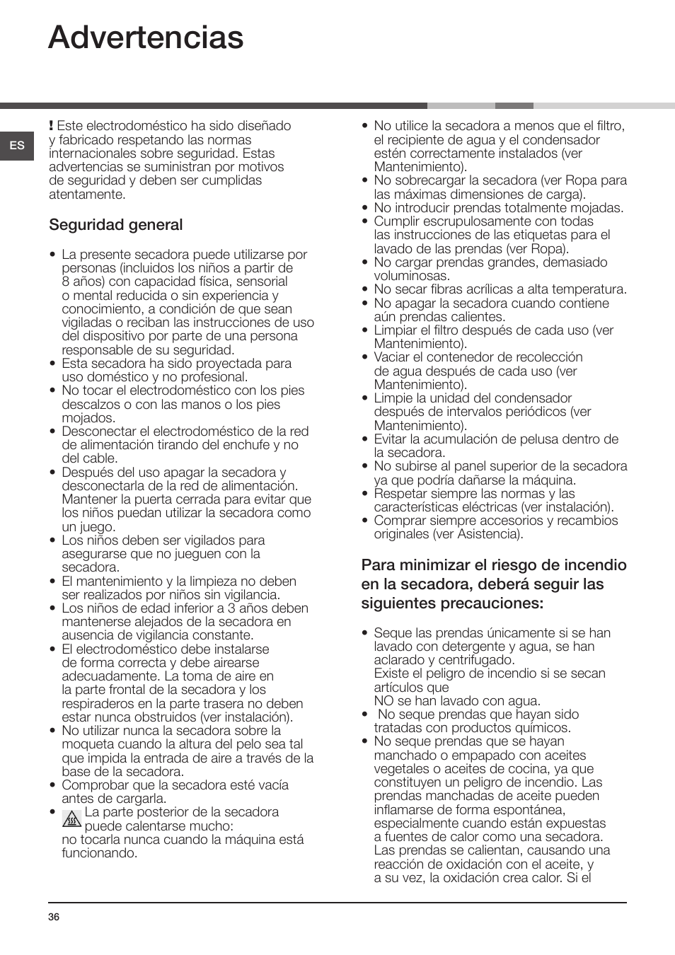 Advertencias | Indesit IDCE-G45-B-H-(EU) User Manual | Page 20 / 80