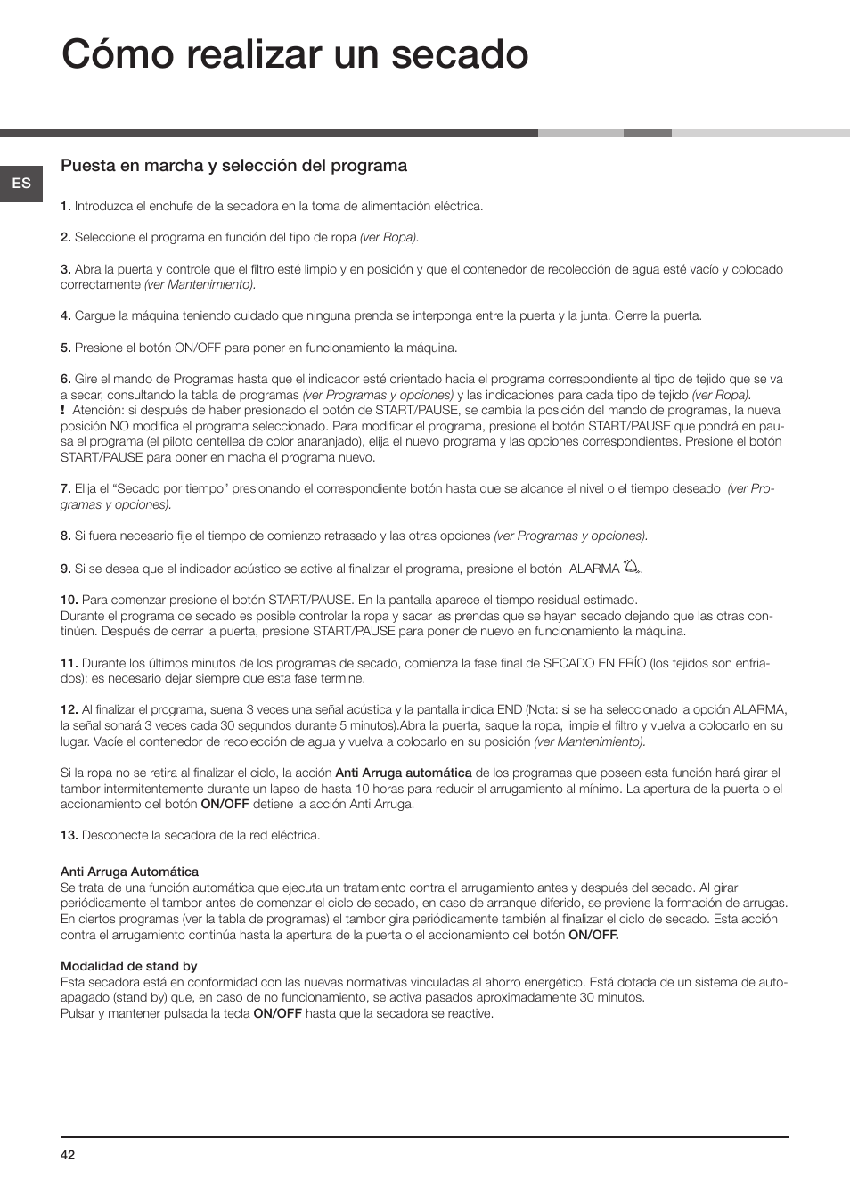 Cómo realizar un secado | Indesit IDCE-G45-B-H-(EU) User Manual | Page 26 / 80