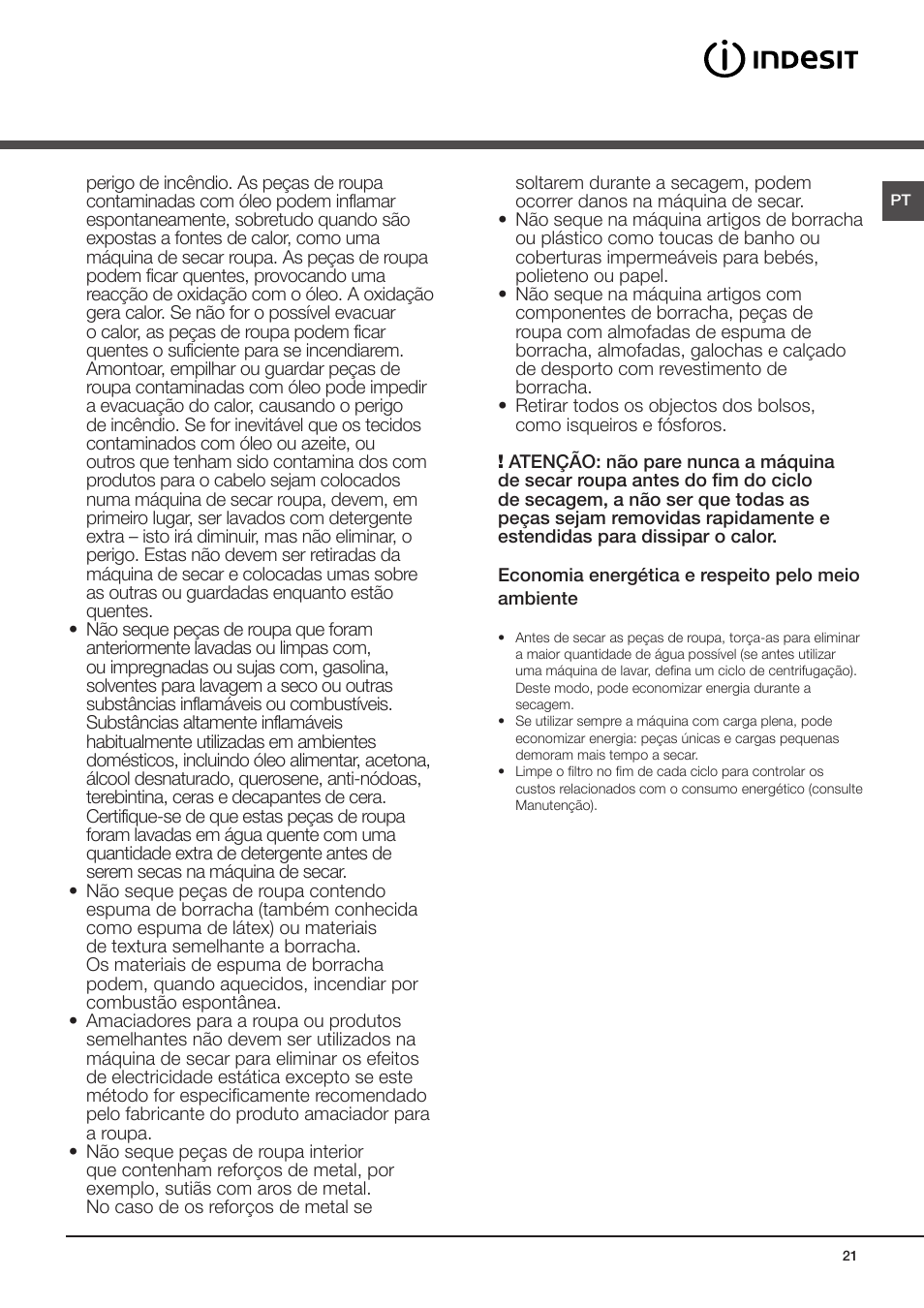 Advertências | Indesit IDCE-G45-B-H-(EU) User Manual | Page 37 / 80