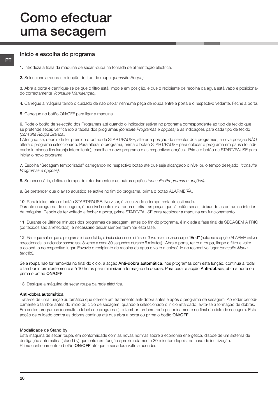 Como efectuar uma secagem | Indesit IDCE-G45-B-H-(EU) User Manual | Page 42 / 80
