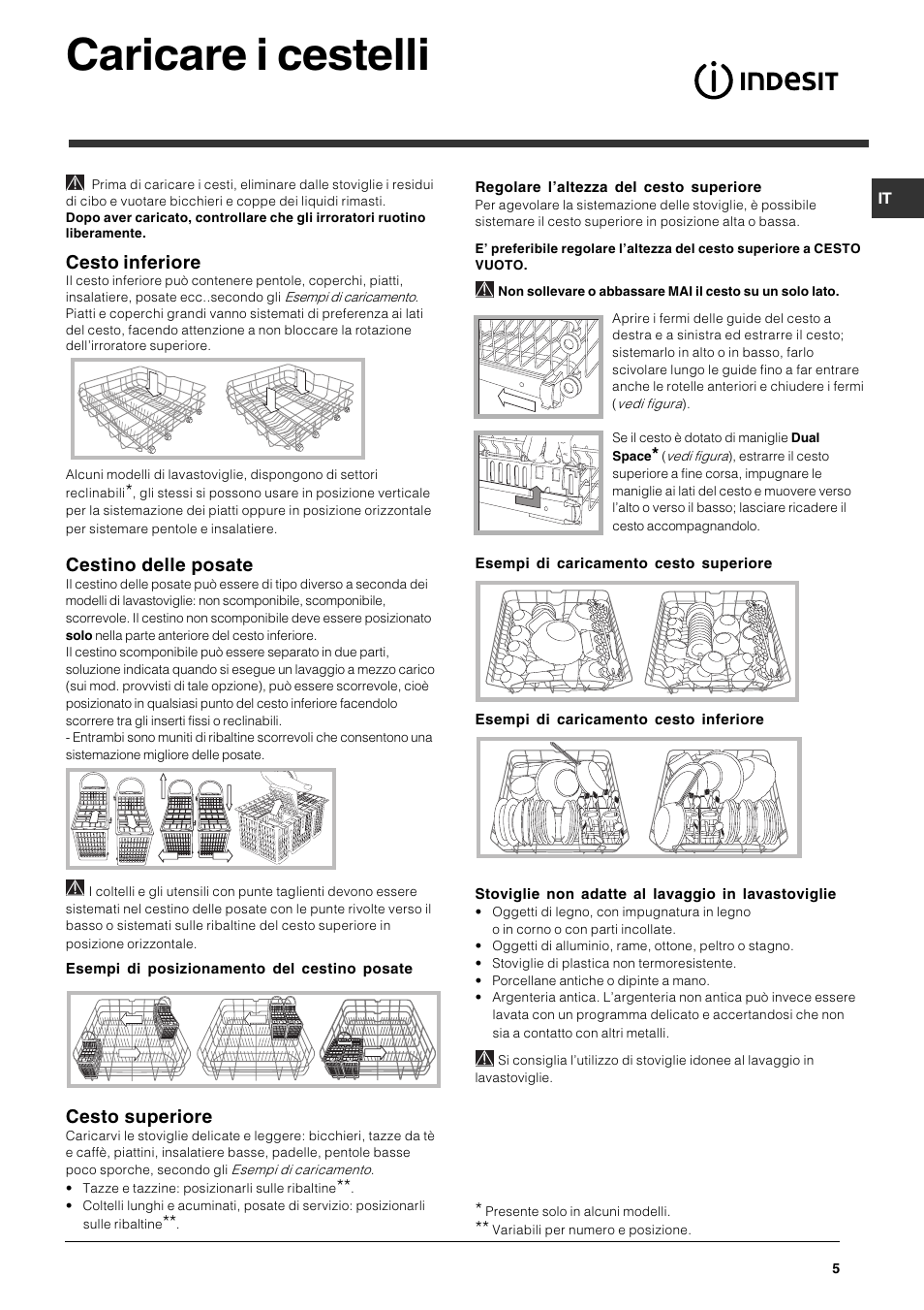 Caricare i cestelli, Cesto inferiore, Cestino delle posate | Cesto superiore | Indesit DPG-15-IX User Manual | Page 5 / 80