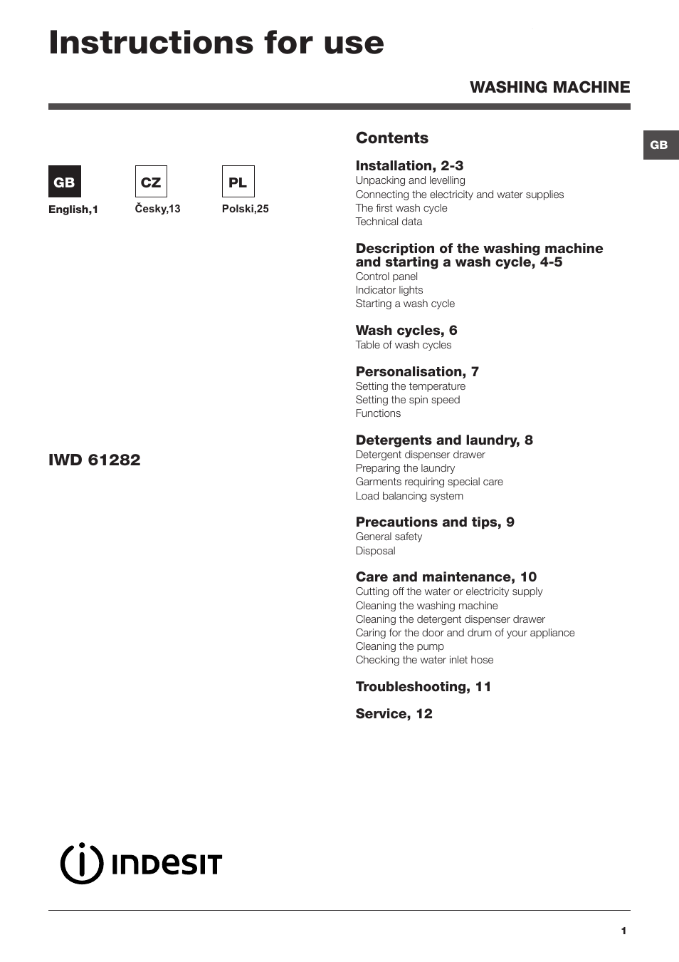Indesit IWD-61282-C-ECO-(EU) User Manual | 36 pages