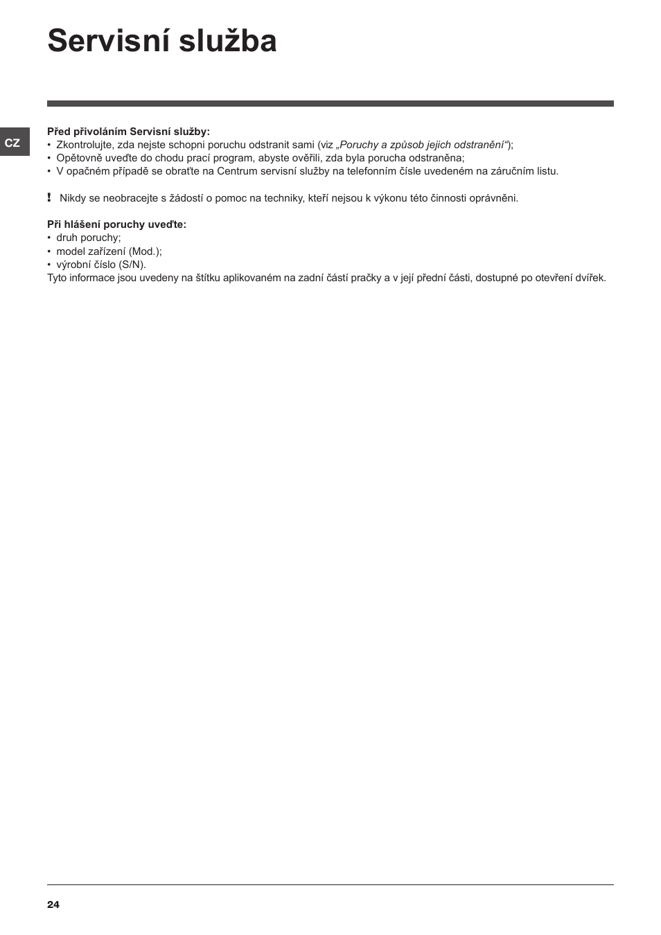 Servisní služba | Indesit IWD-61282-C-ECO-(EU) User Manual | Page 24 / 36