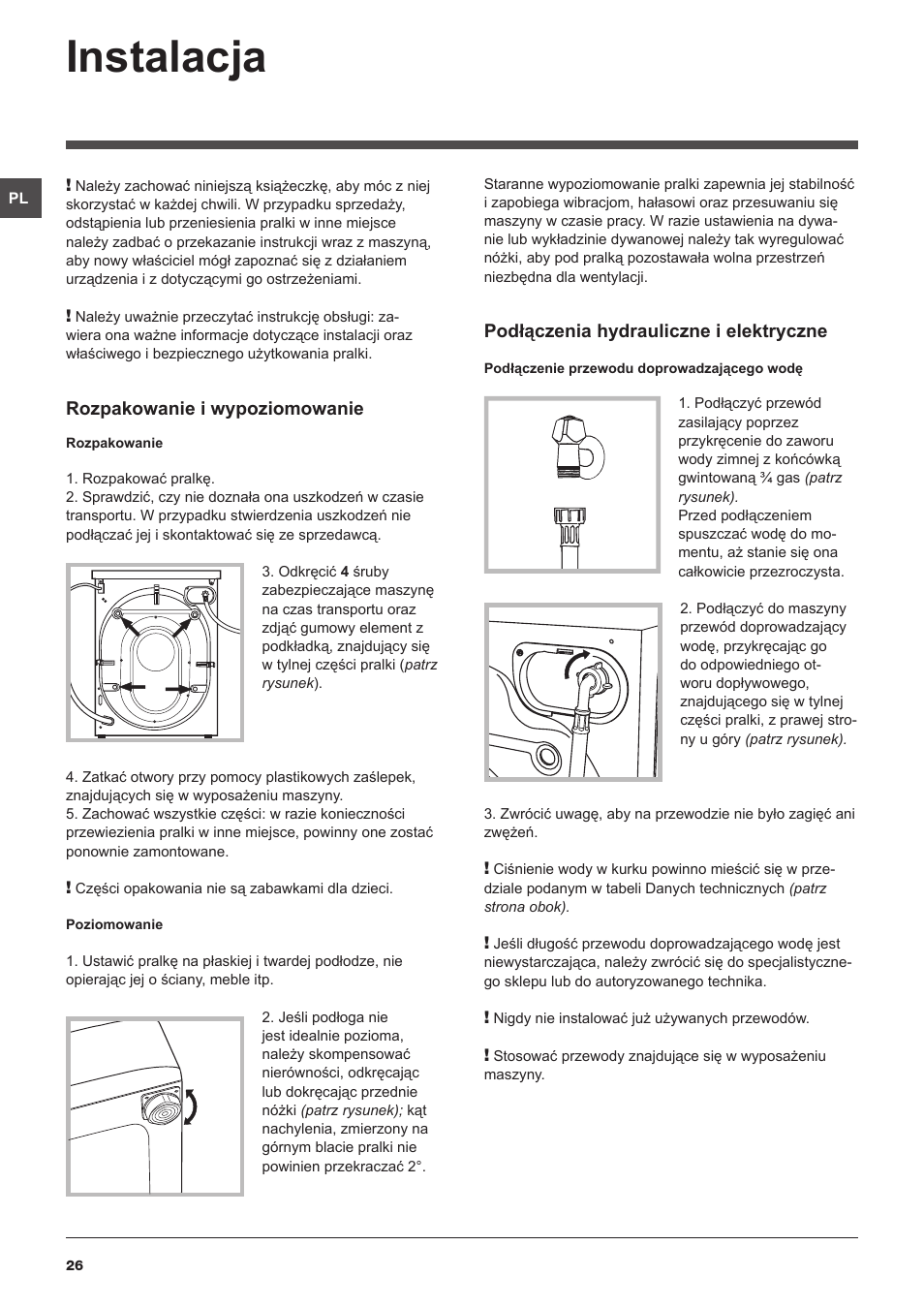 Instalacja | Indesit IWD-61282-C-ECO-(EU) User Manual | Page 26 / 36