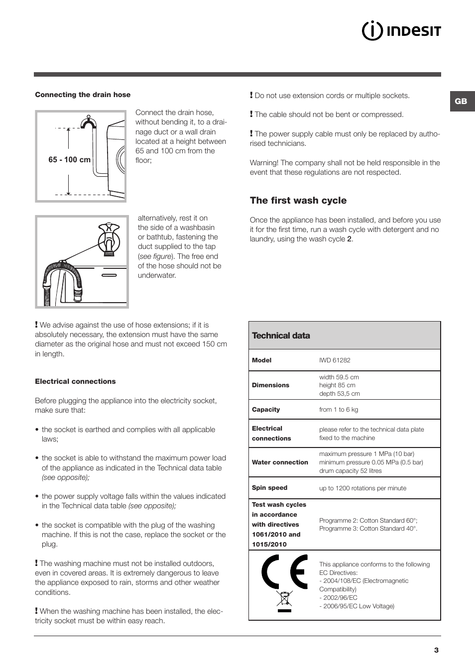 The first wash cycle | Indesit IWD-61282-C-ECO-(EU) User Manual | Page 3 / 36