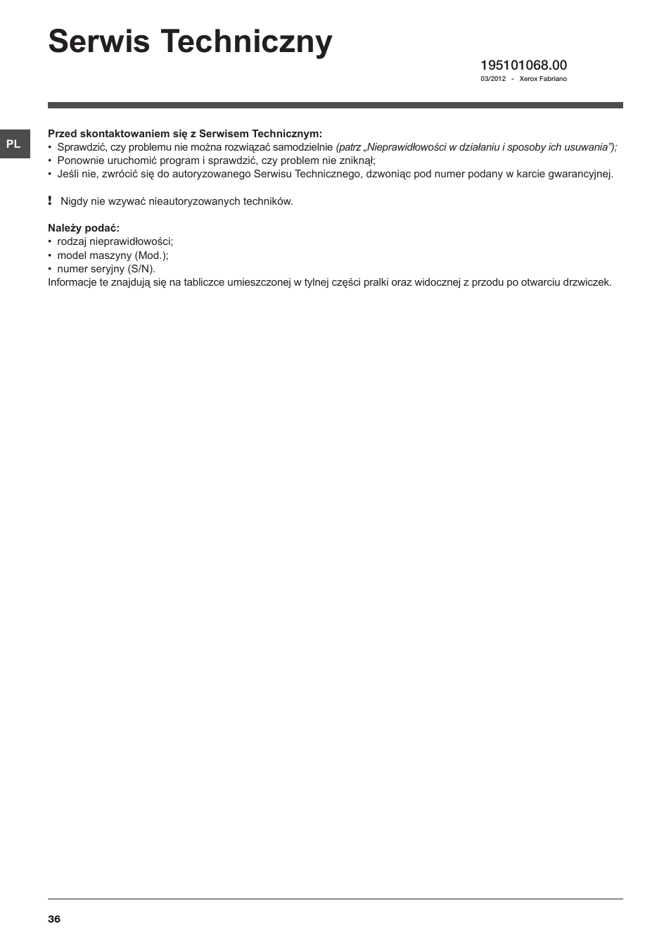 Serwis techniczny | Indesit IWD-61282-C-ECO-(EU) User Manual | Page 36 / 36