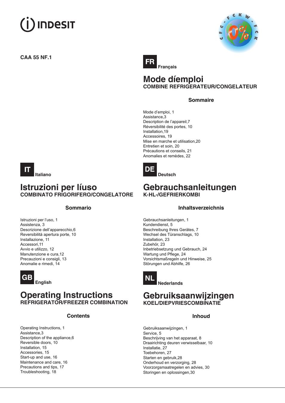 Indesit CAA-55-NF.1 User Manual | 44 pages