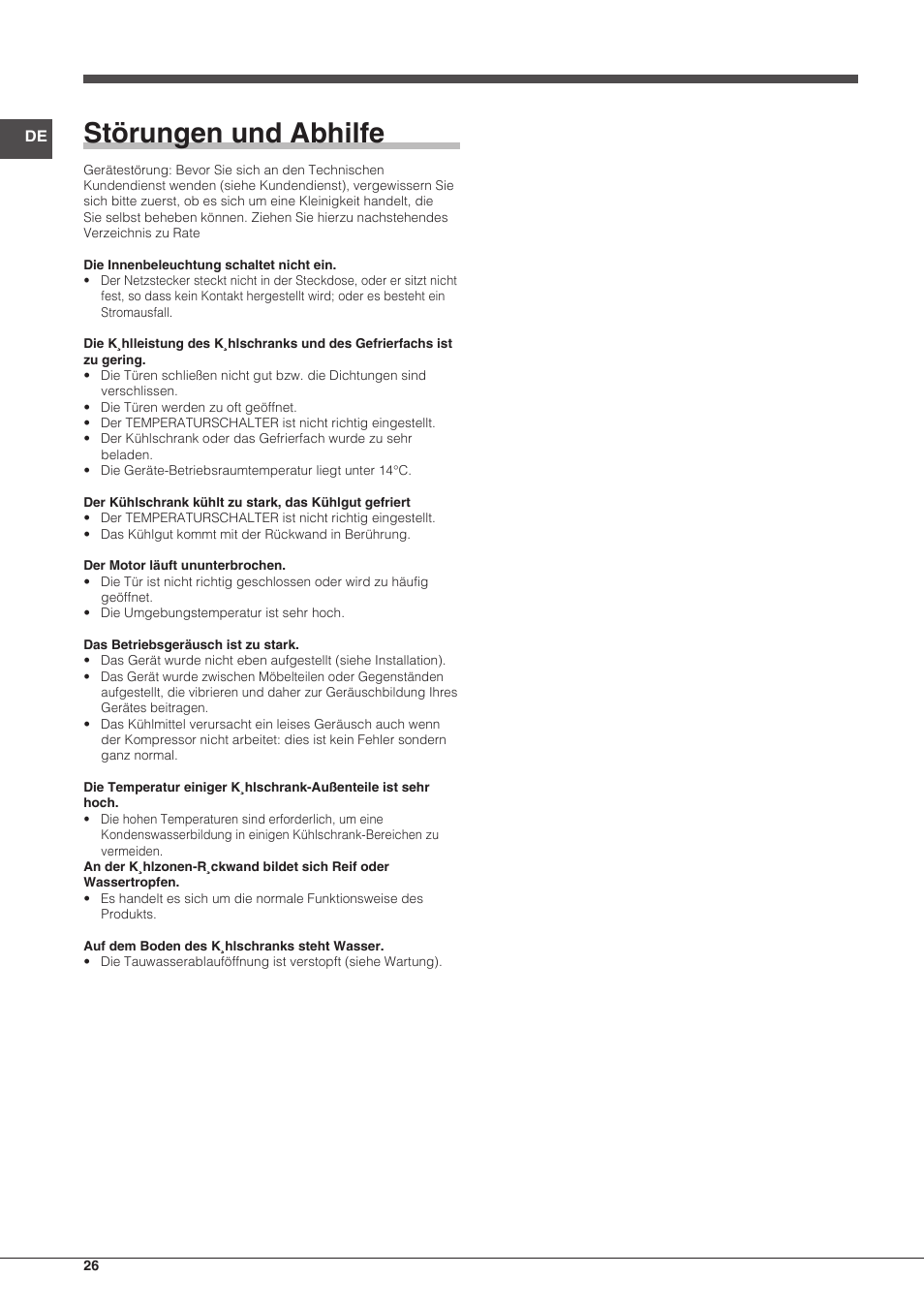 Störungen und abhilfe | Indesit CAA-55-NF.1 User Manual | Page 26 / 44