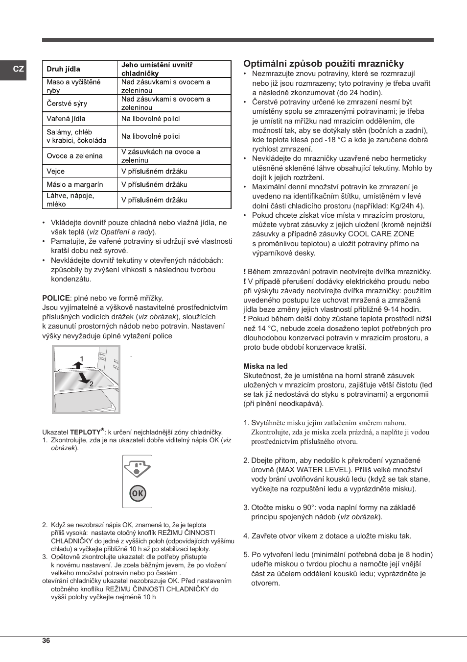 Optimální způsob použití mrazničky | Indesit CAA-55-NF.1 User Manual | Page 36 / 44