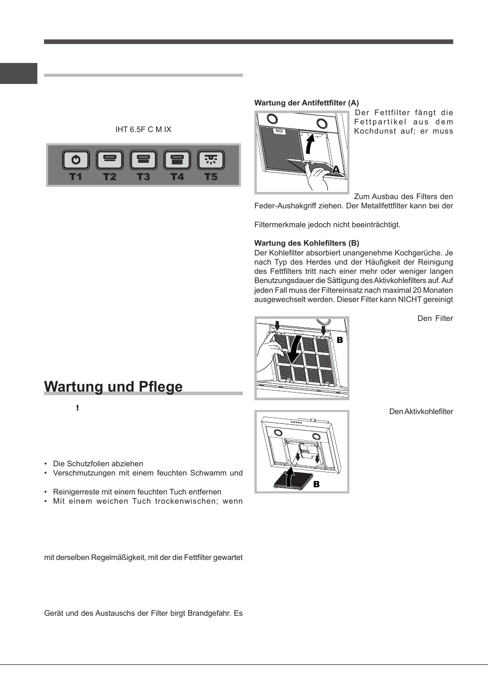 Steuerbefehle pyramid, Wartung und pflege | Indesit IHT-6.5-C-M-IX User Manual | Page 50 / 80