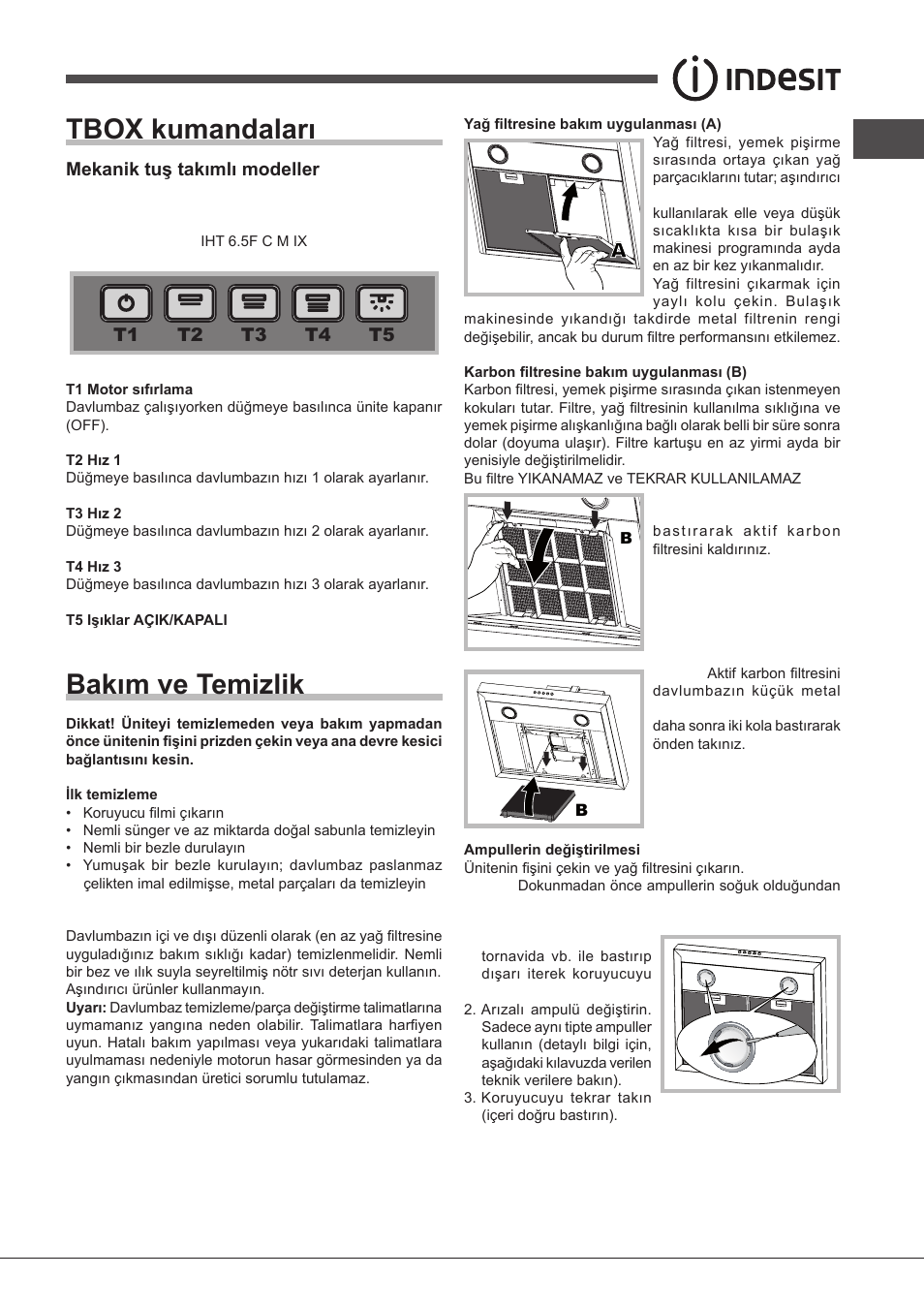 Tbox kumandaları, Bakım ve temizlik | Indesit IHT-6.5-C-M-IX User Manual | Page 59 / 80