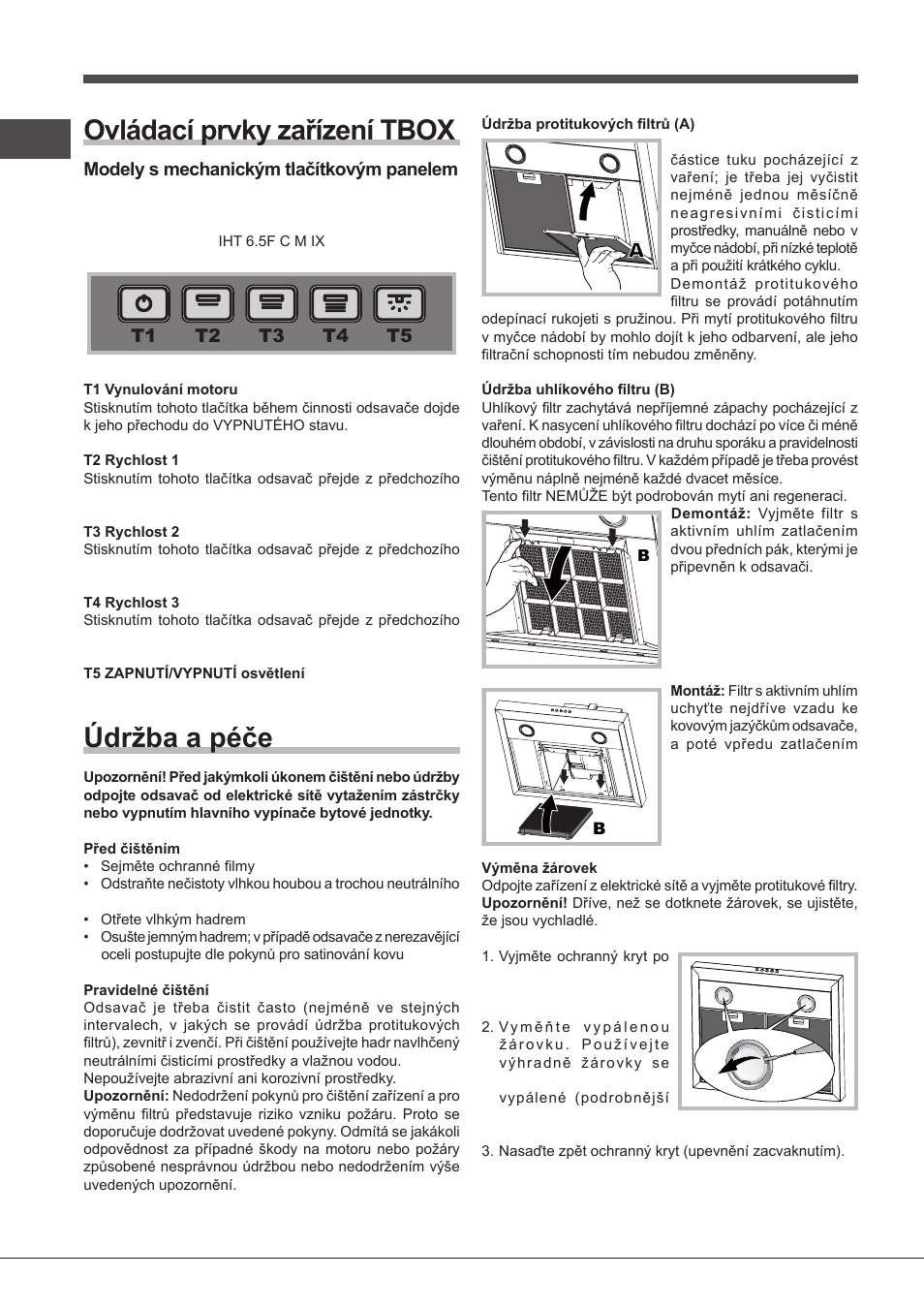 Ovládací prvky zařízení tbox, Údržba a péče | Indesit IHT-6.5-C-M-IX User Manual | Page 68 / 80
