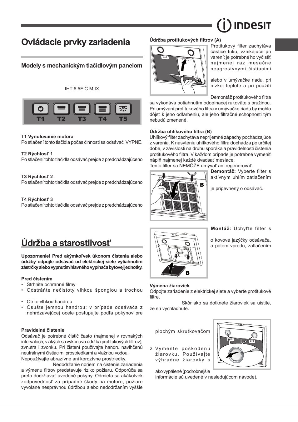 Ovládacie prvky zariadenia tbox, Údržba a starostlivosť | Indesit IHT-6.5-C-M-IX User Manual | Page 71 / 80