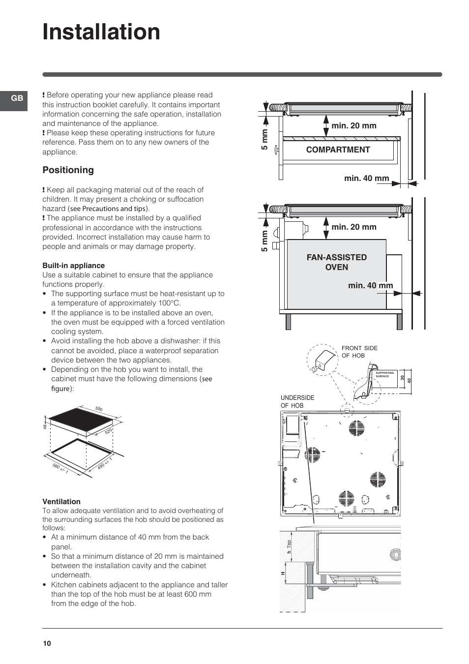 Installation, Positioning | Indesit VRO-632-TD-B User Manual | Page 10 / 84