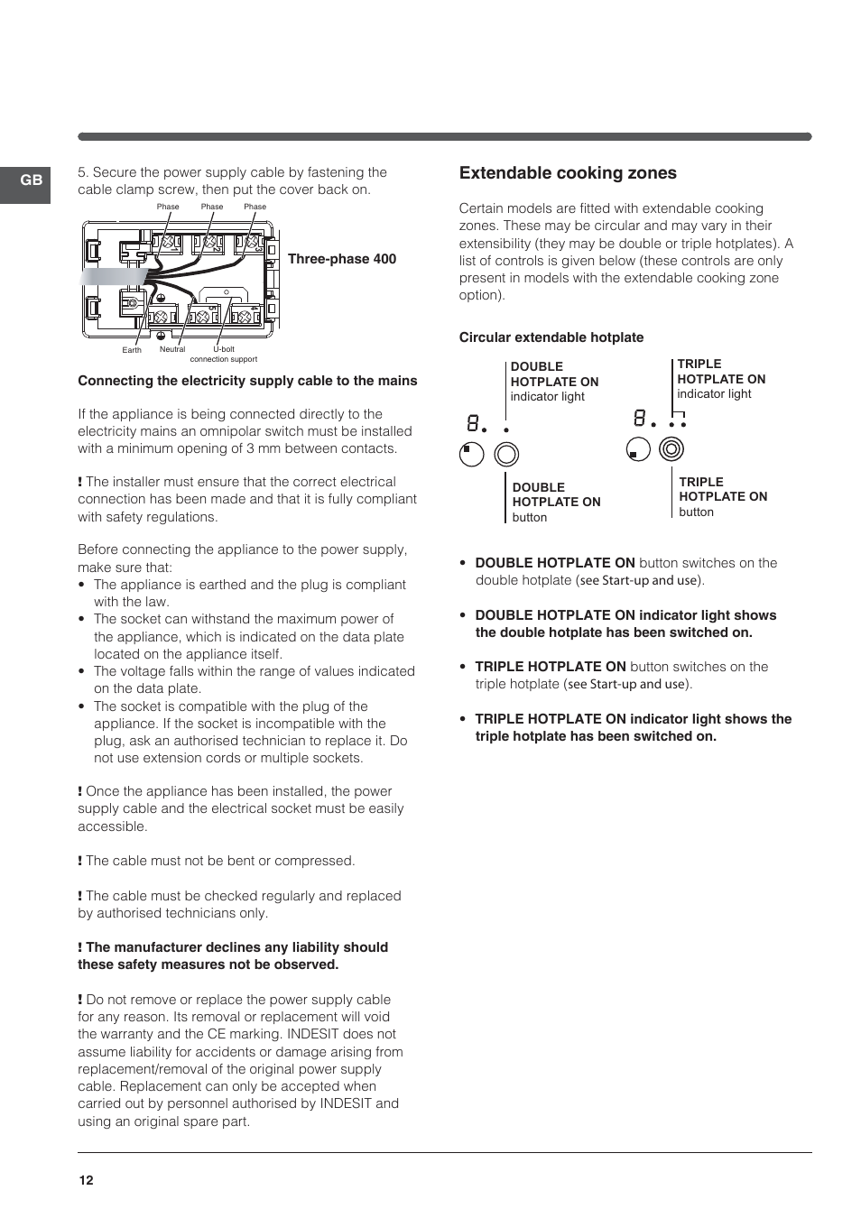 Extendable cooking zones | Indesit VRO-632-TD-B User Manual | Page 12 / 84