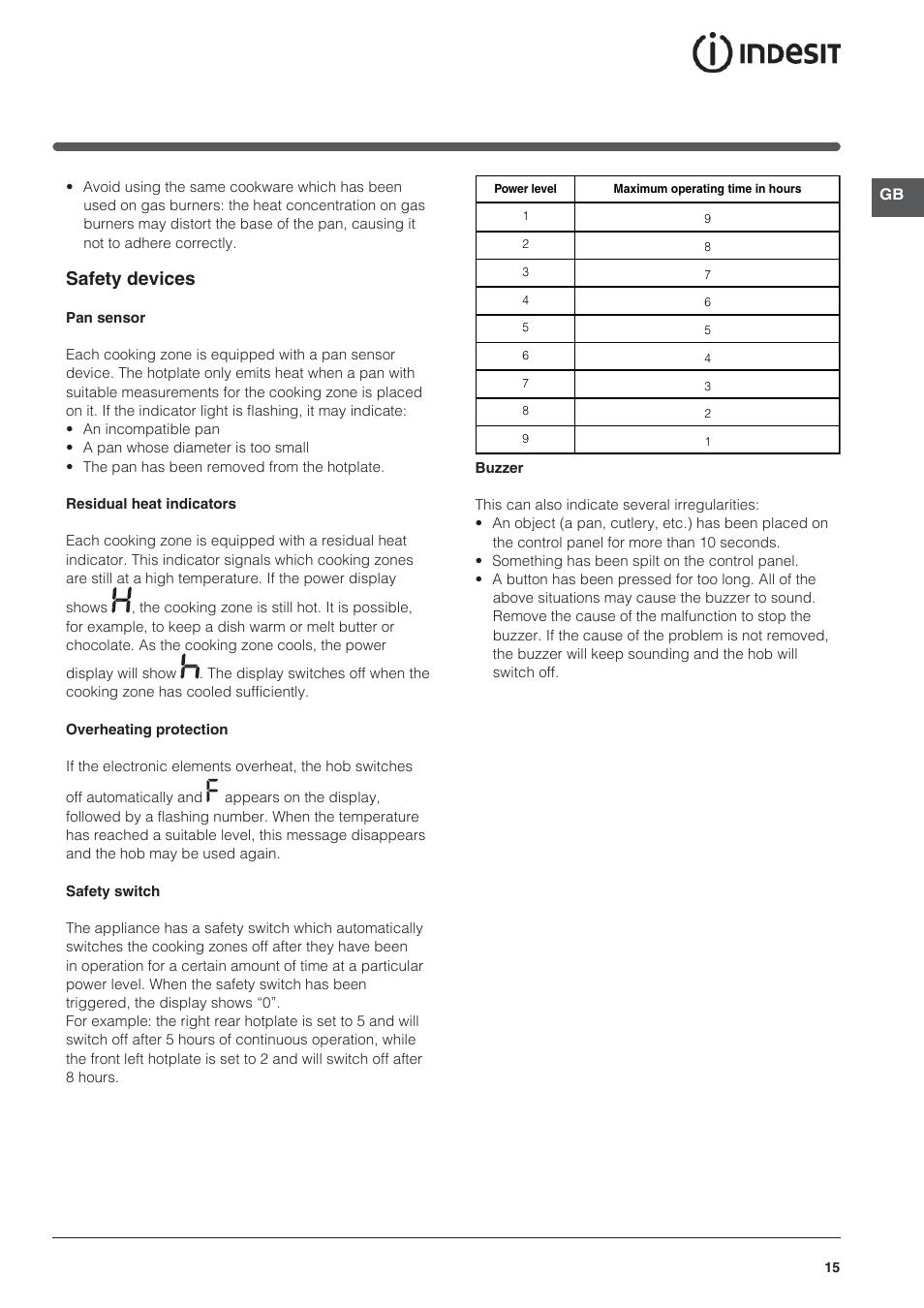 Safety devices | Indesit VRO-632-TD-B User Manual | Page 15 / 84