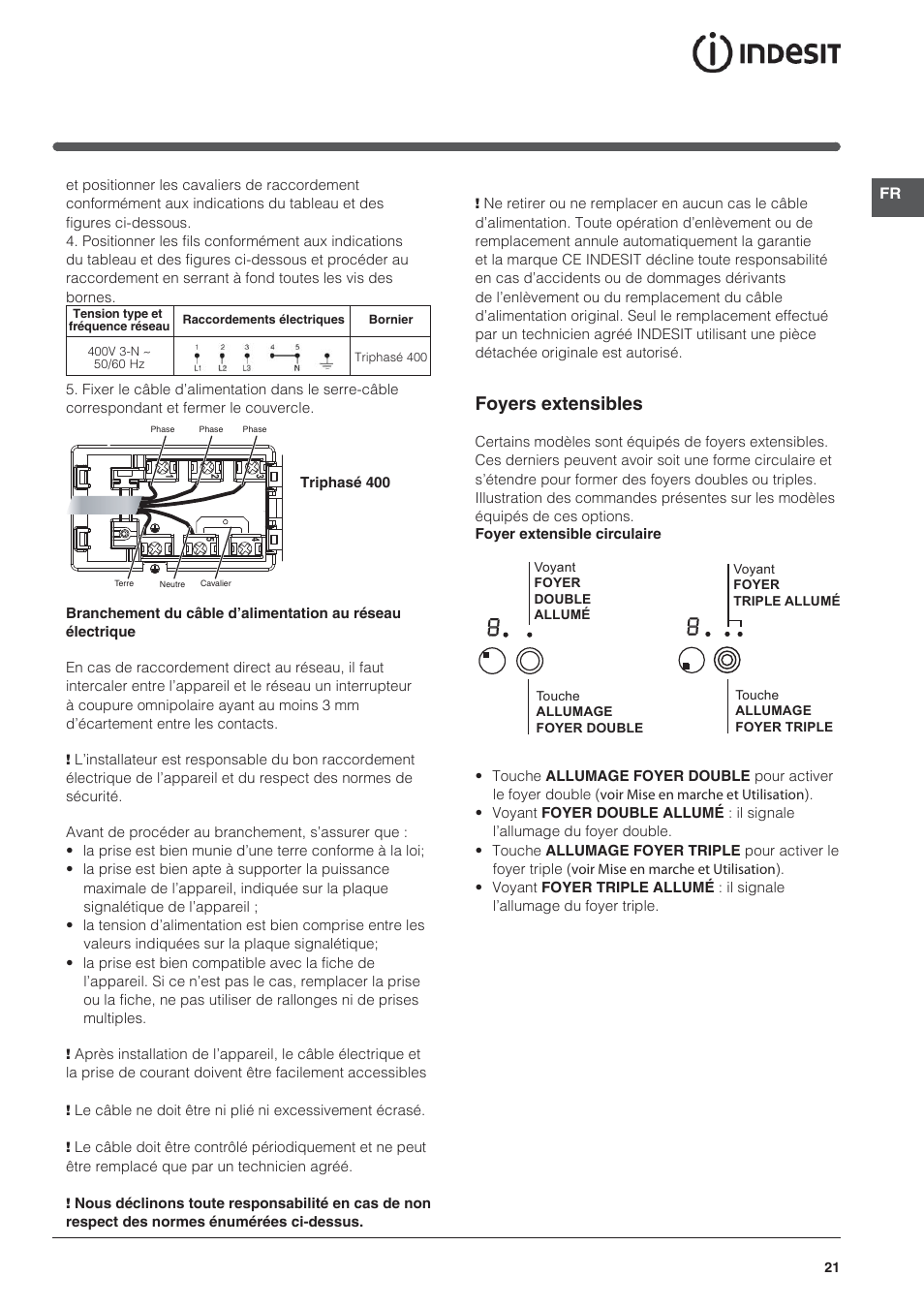 Foyers extensibles | Indesit VRO-632-TD-B User Manual | Page 21 / 84