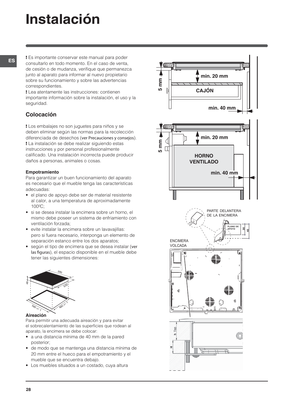 Instalación, Colocación | Indesit VRO-632-TD-B User Manual | Page 28 / 84